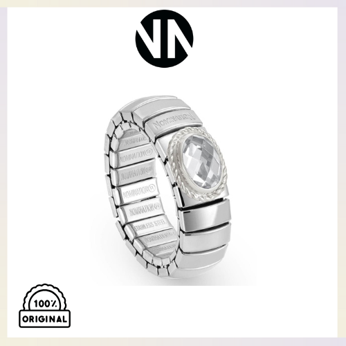 خاتم اكستنشن مع حجر زيركون ابيض مع فريم فضي