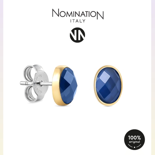 حلق نومينيشن حجر زيركون لون ازرق اطار ذهبي