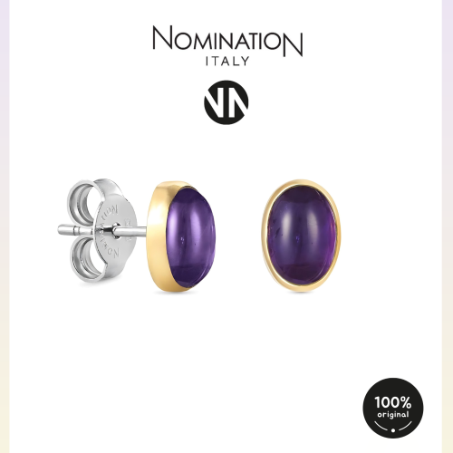 حلق نومينيشن حجر زيركون لون بنفسجي اطار ذهبي