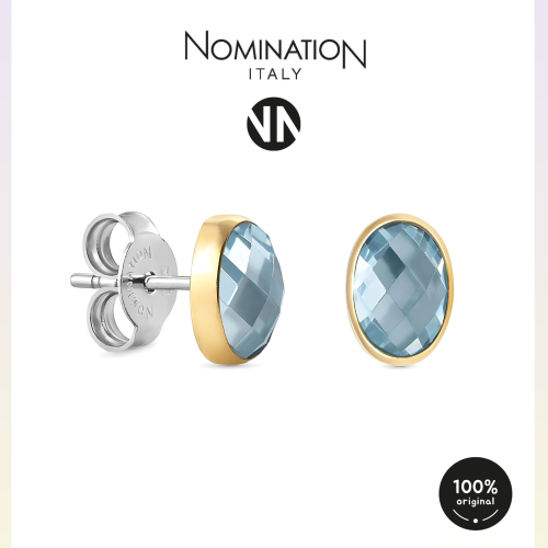 حلق نومينيشن حجر زيركون لون ازرق اطار ذهبي