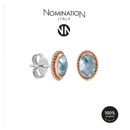 حلق نومينيشن حجر لون سماوي اطار روز قولد