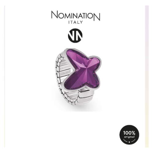 خاتم نومينيشن اكستينشن حجر شكل فراشة لون بنفسجي