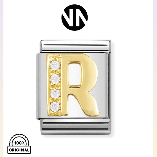 حرف R عريض ذهبي مع زيركون