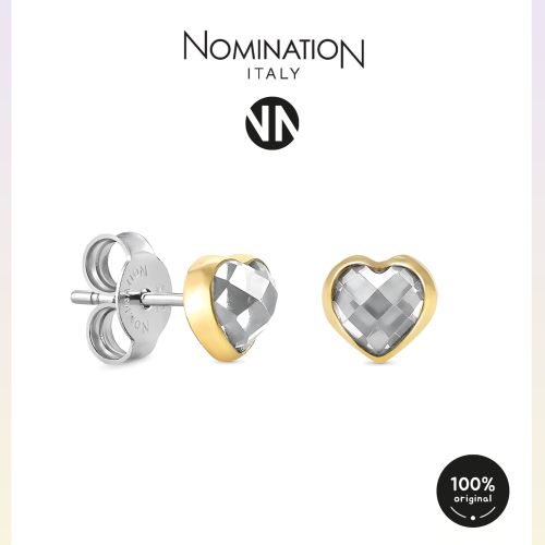 حلق نومينيشن حجر زيركون شكل قلب لون ابيض اطار ذهبي