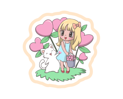 ستيكر فتاة وقطة