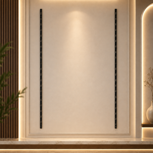 عمود يو مفرد MDF أسود | سكة تعليق رفوف معدنية للشنكار وحمالات الرفوف