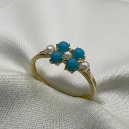 خاتم اللؤلؤ والفيروز عيار 18