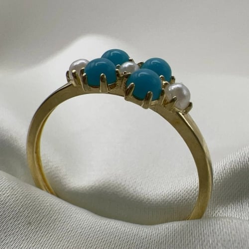 خاتم اللؤلؤ والفيروز عيار 18