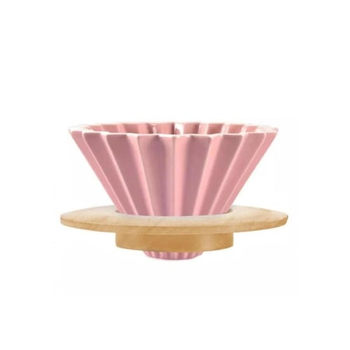 قمع تقطير سيراميك قاعدة خشبية 01-02 | V60 |وردي