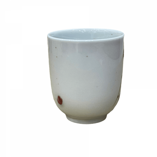 #44 كوب سيراميك ابيض برسومات حمراء