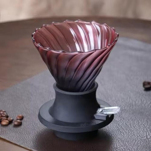 قمع تقطير عنابي زجاجي مموج 02 | V06B مع خاصية التح...