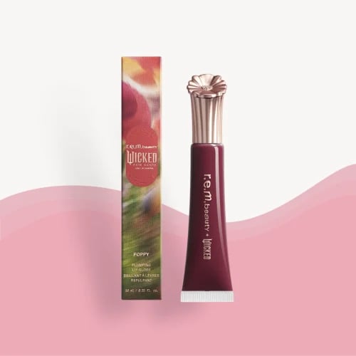 r.e.m. beauty x wicked: for good poppy plumping lip gloss