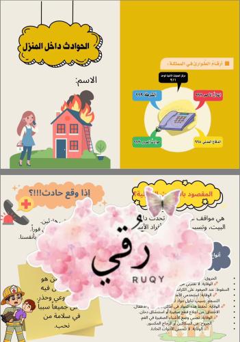مطويه مهارات اسريه لصف سادس ( الحوادث داخل المنزل)