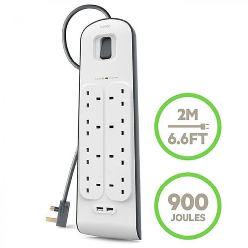 توصيلة بيلكن 8 منافذ كهربائية + مدخلين يو اس بي