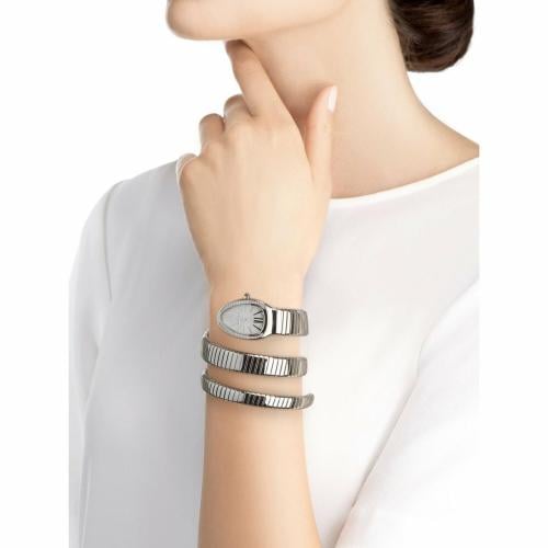 ساعة ثعبان مينا ابيض فضية