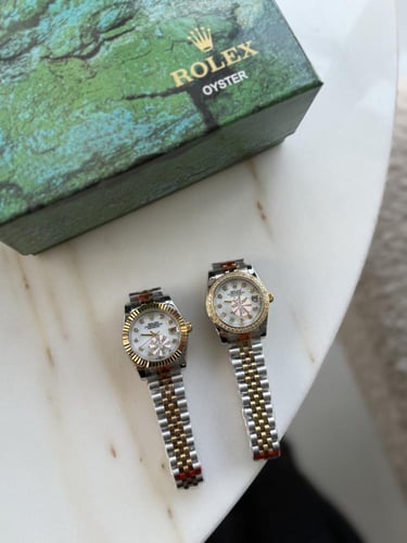 ساعه مينا ابيض مكس ذهبي فضي هاي كوالتى