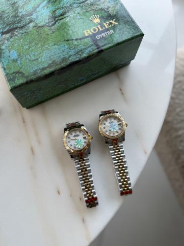 ساعه مينا ابيض مكس ذهبي فضي هاي كوالتى