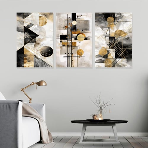 لوحة قماشية ثلاث قطع بتصميم الفن الهندسي و التجريد...