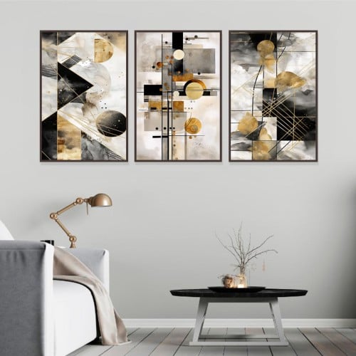 لوحة قماشية ثلاث قطع بتصميم الفن الهندسي و التجريد...