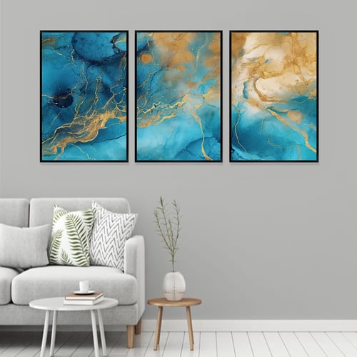 لوحة قماشية ثلاث قطع بتصميم الفن الهندسي و التجريد...