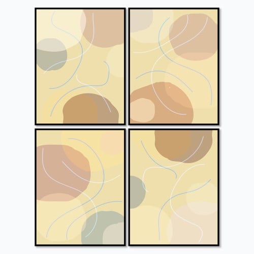 لوحة قماشية مودرن اربع قطع بتصميم فن تشكيلي