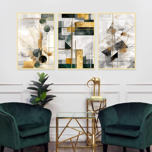 لوحة قماشية ثلاث قطع بتصميم الفن الهندسي و التجريد...