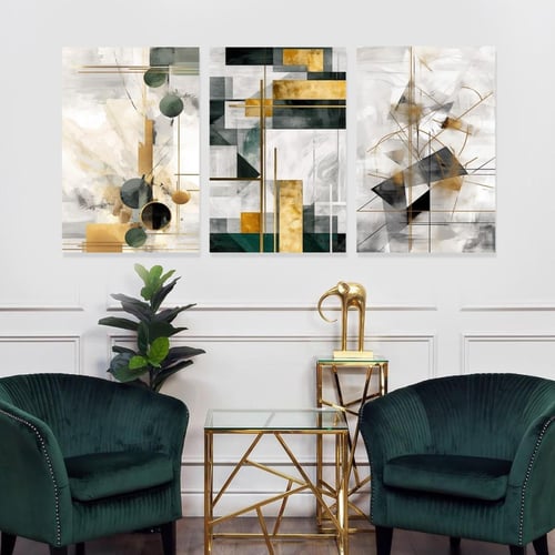 لوحة قماشية ثلاث قطع بتصميم الفن الهندسي و التجريد...