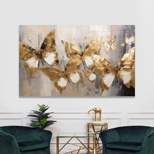 لوحة قماشية بتصميم فراشات ذهبية