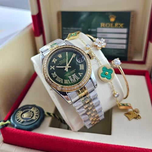 ساعة رولكس نسائي مع اسوارتين