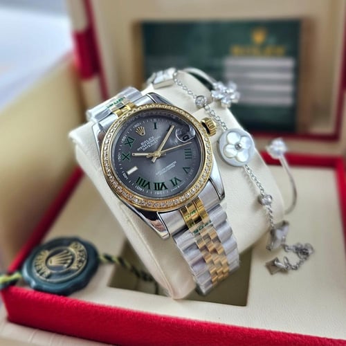 ساعة رولكس نسائي مع اسوارتين