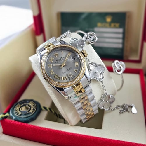 ساعة رولكس نسائي مع اسوارتين