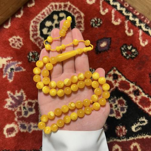 مسباح راتنج 45 خرزة - أصفر مموج