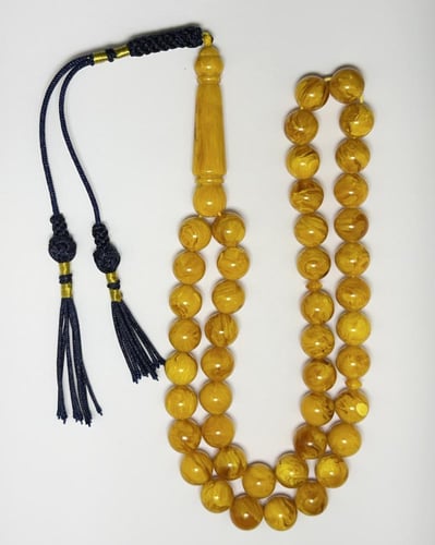 سبحة بكلايت أصفر مخلوط ٤٥ خرزة - شكة تفصال كحلي