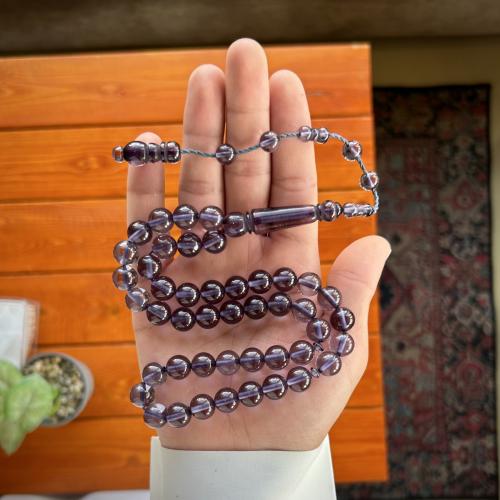 سبحة بكلايت شفاف كحلي - 45 خرزه - تمليكه
