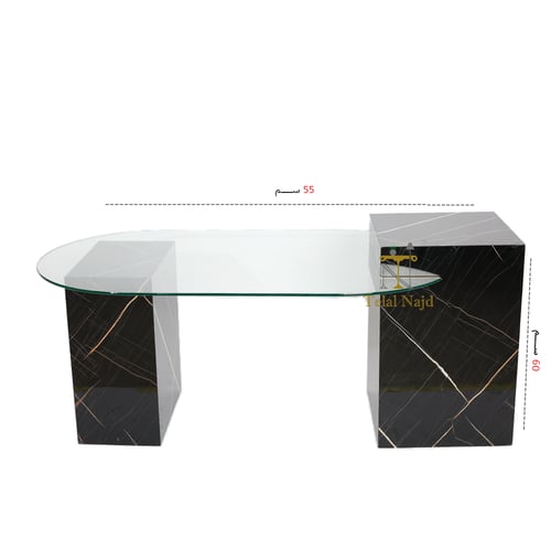 طاولة تقديم بديل رخام لون اسود مع ابيض السطح زجاج...