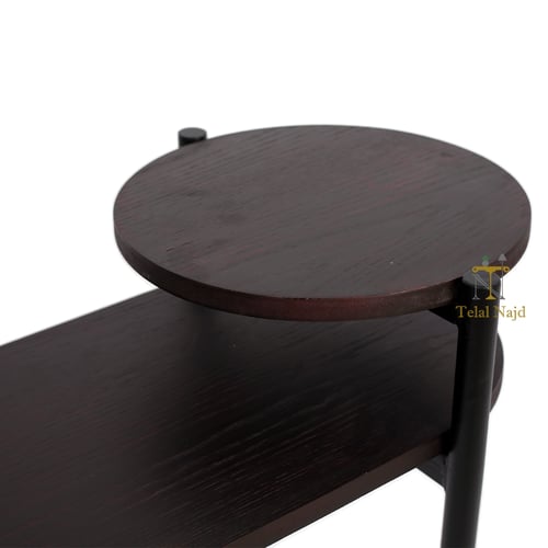 طاولة خدمة دورين قواعد حديد لون أسود وسطح خشب شكل...