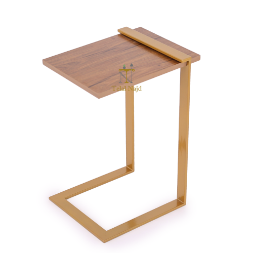 طاولة خدمة مربعه لون ذهبي سطح خشب لون بني