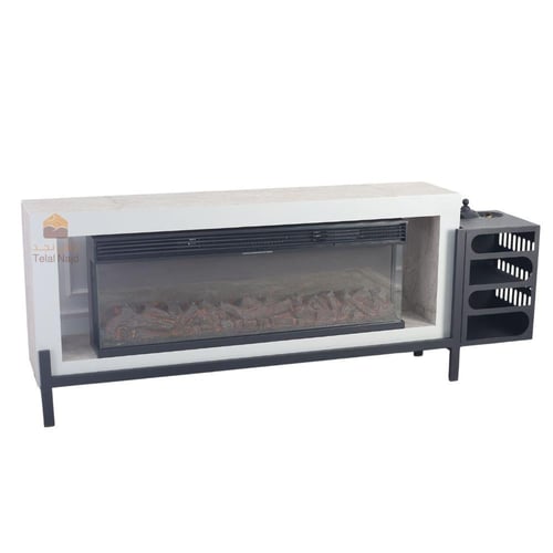 طاولة بلازما بديل رخام وحديد مع دفاية ورفوف ومبخرة