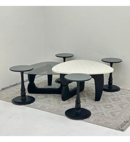 طقم طاولة 6 قطعه قاعدة خشب لون اسود سطح بديل رخام...