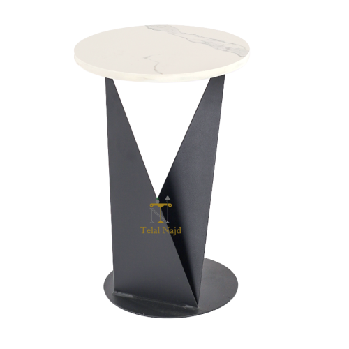 طاولة خدمة بتصميم حديث لون اسود سطح بديل رخام