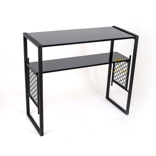 طاولة مدخل كونسول دورين سطح خشب قواعد حديد لون أسو...