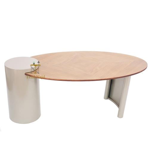 طاولة بيضاوي لون شمباني سطح قشرة جوز