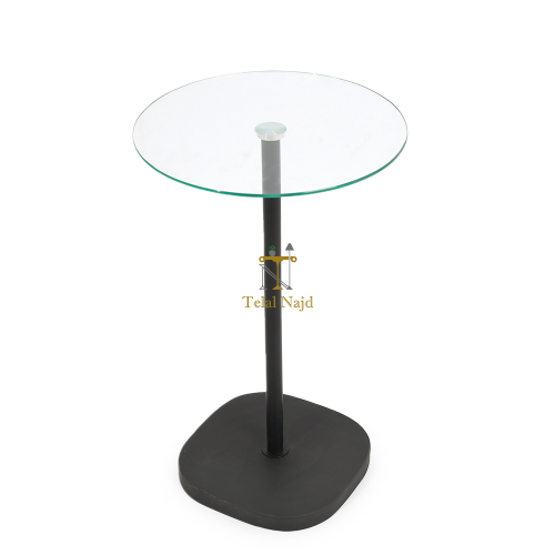 طاولة خدمة القاعدة رخام صناعي لون أسود والسطح زجاج...