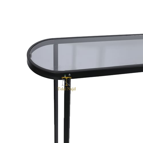 طاولة مدخل كونسول قواعد حديد لون أسود وسطح زجاج شف...
