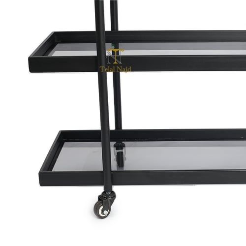 عربة تقديم تصميم عصري مع عجلات وزجاج اسود شفاف مع...