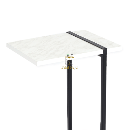 طاولة خدمة حديد لون أسود وسطح خشب لون أبيض