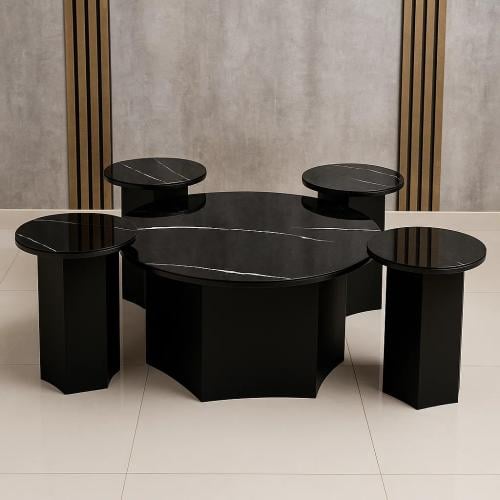 طقم طاولة مع 4 خدمة سطح بديل رخام قاعدة معدن