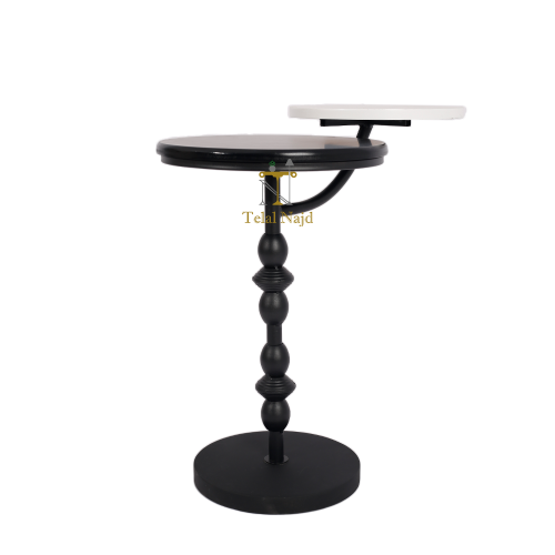 طاولة خدمة قاعدة رخام صناعي لون أسود وسطح خشب دوري...