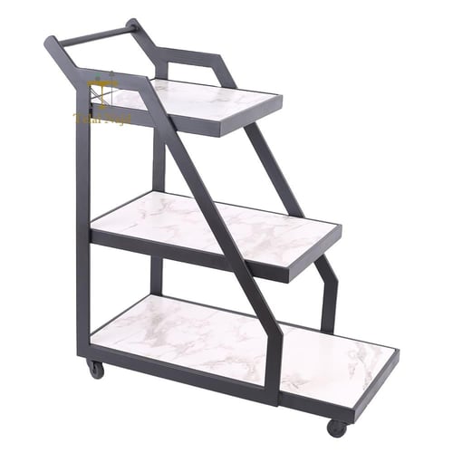 عربة تقديم ثلاثية المستويات بتصميم درج أنيق - لمسة...