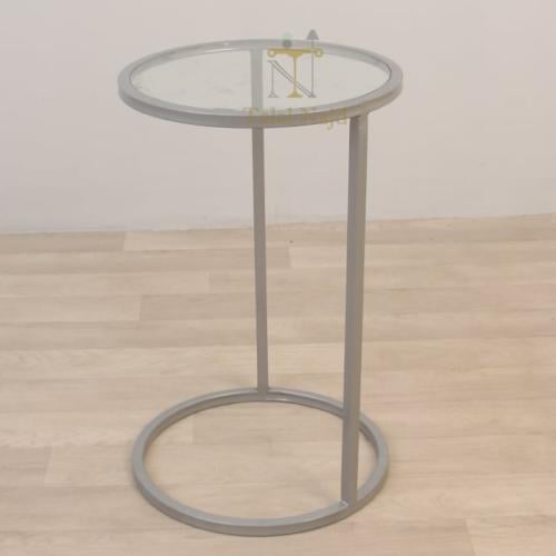 طاولة خدمة لون فضي سطح زجاج